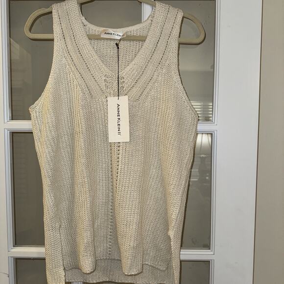 Anne Klein II Ivory 100% Linen Tank Sweater Sleeveless Sz Medium NWT - Picture 1 of 6